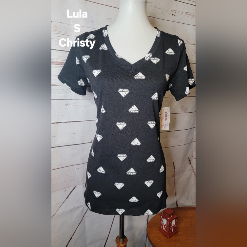 Lula Christy Black T-Shirt with White Diamond Pattern